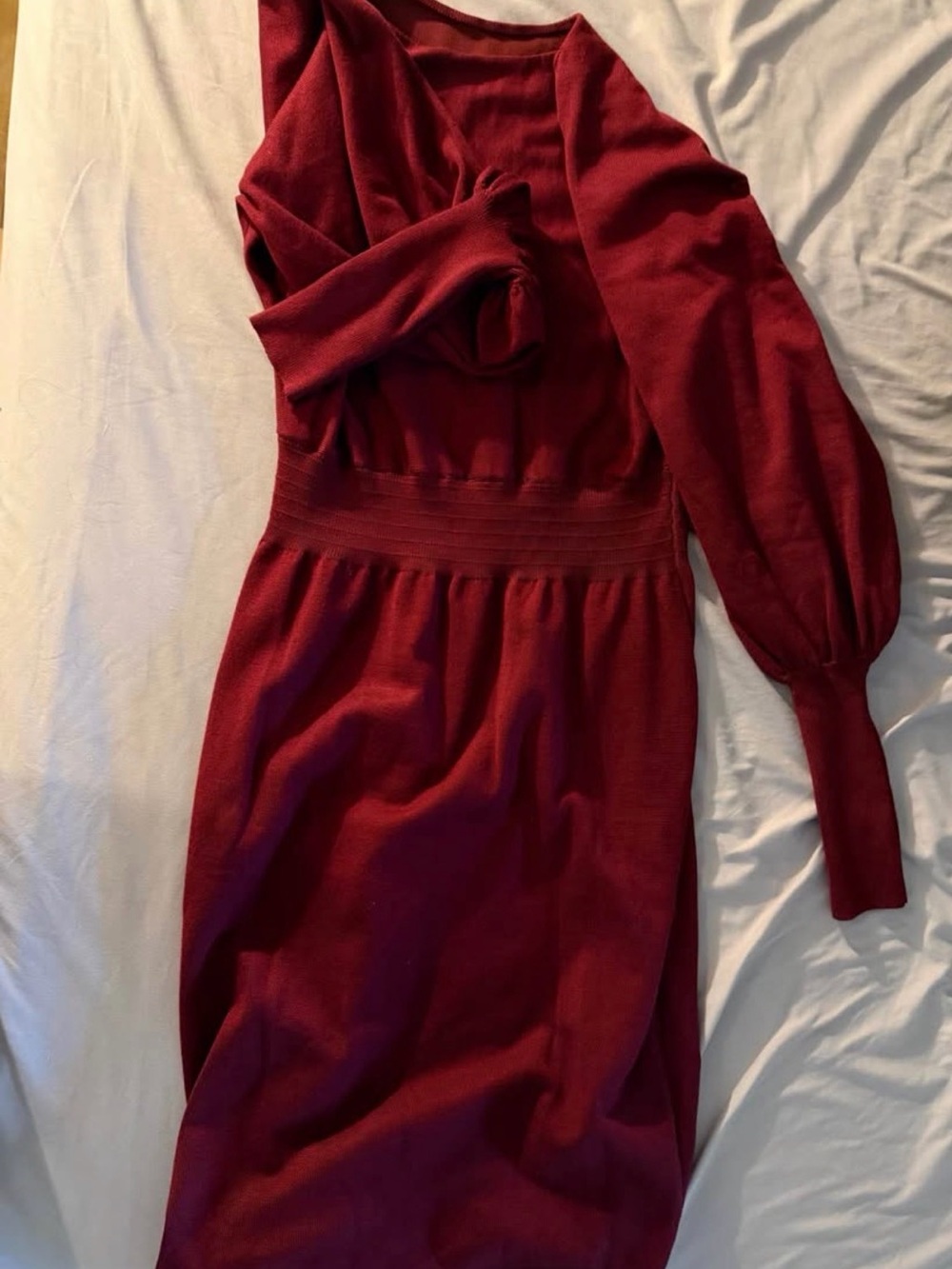 M-2XL Women's Burgundy Long-Sleeve Knit Dress